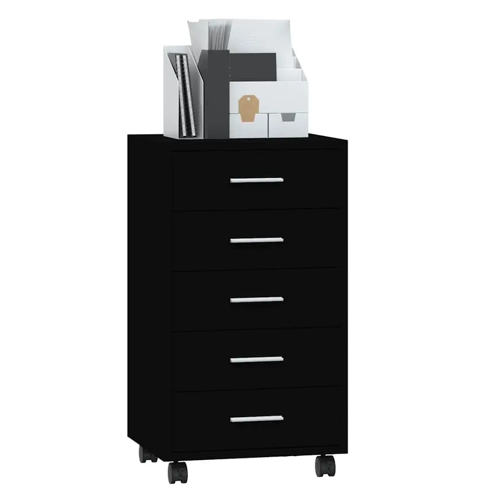 Drawer Cabinet for Office Study Black 5 Drawer with Castors