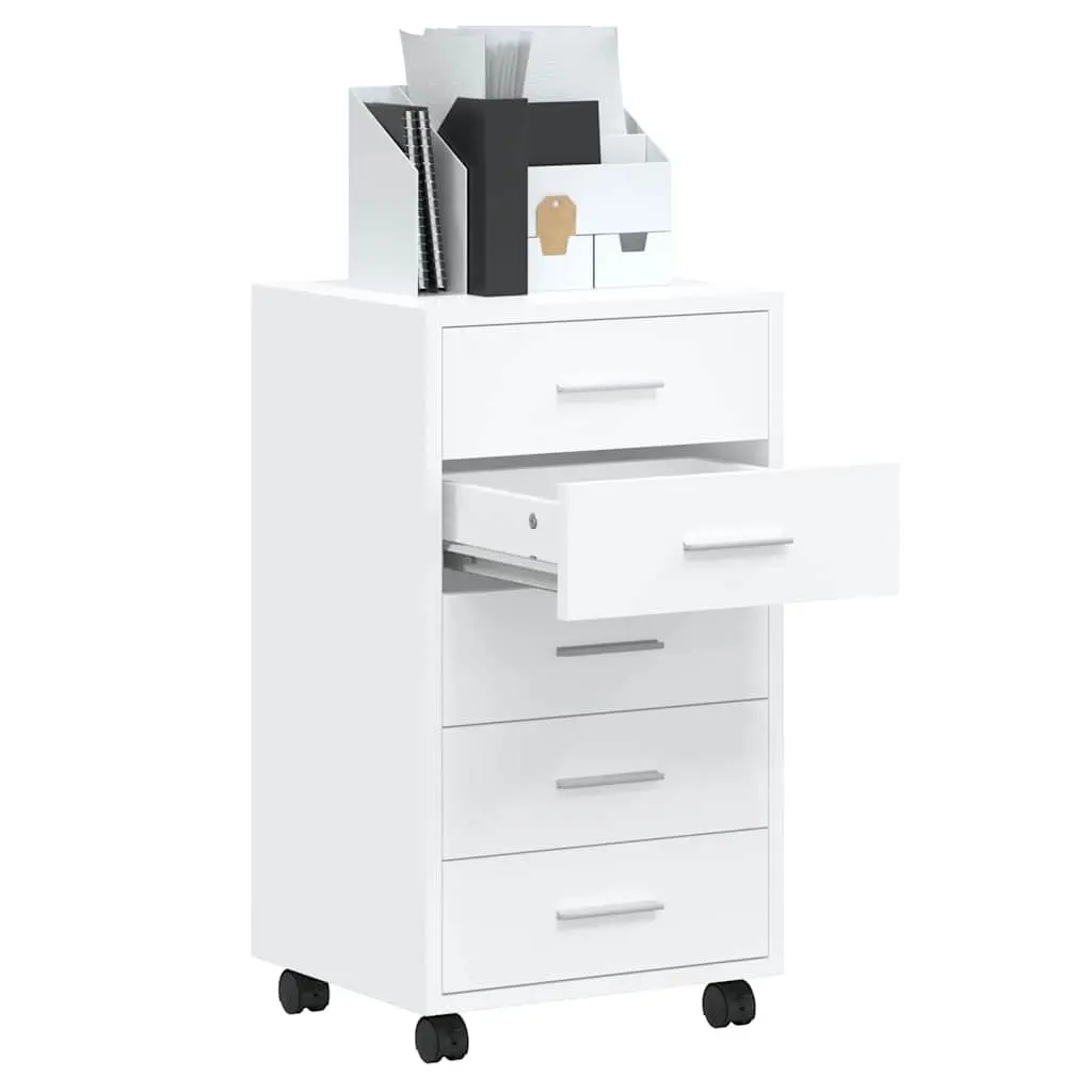 Drawer Storage Cabinet for Office or Study 5 Drawer High Gloss White