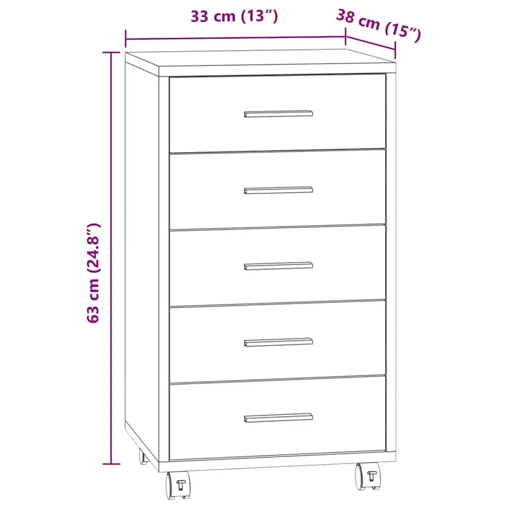 Drawer Storage Cabinet for Office or Study 5 Drawer High Gloss White