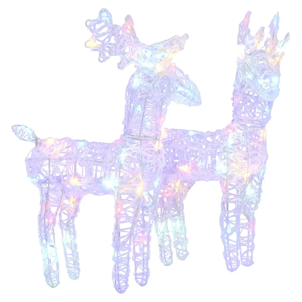 Outdoor Christmas Reindeer Decoration 2 Piece Acrylic Yard Display 80 LED Multicolour Lights
