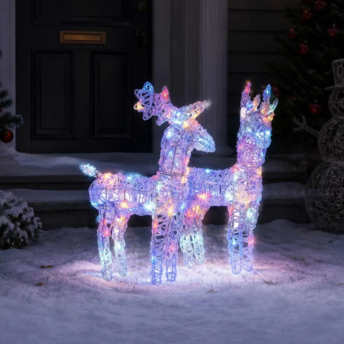 Outdoor Christmas Reindeer Decoration 2 Piece Acrylic Yard Display 80 LED Multicolour Lights