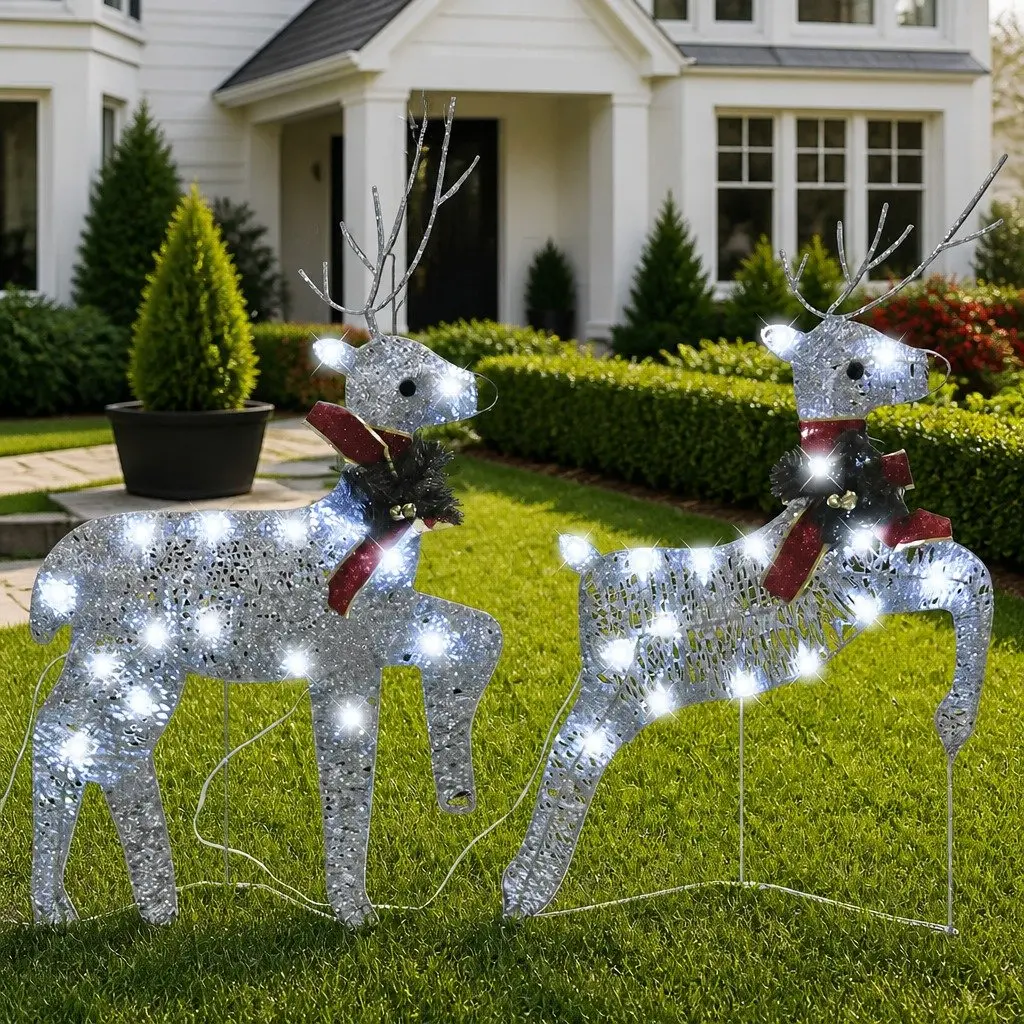 Christmas Reindeer Decoration Indoor Outdoor Silver 2 Piece 40 LED Lights 8 Effects