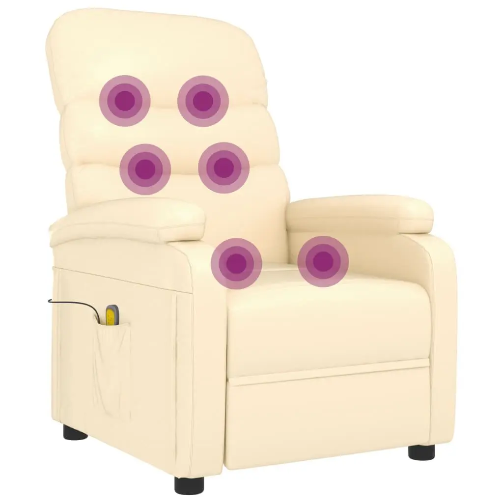 Electric Massage Chair for Home Cream Faux Leather Reclining Size