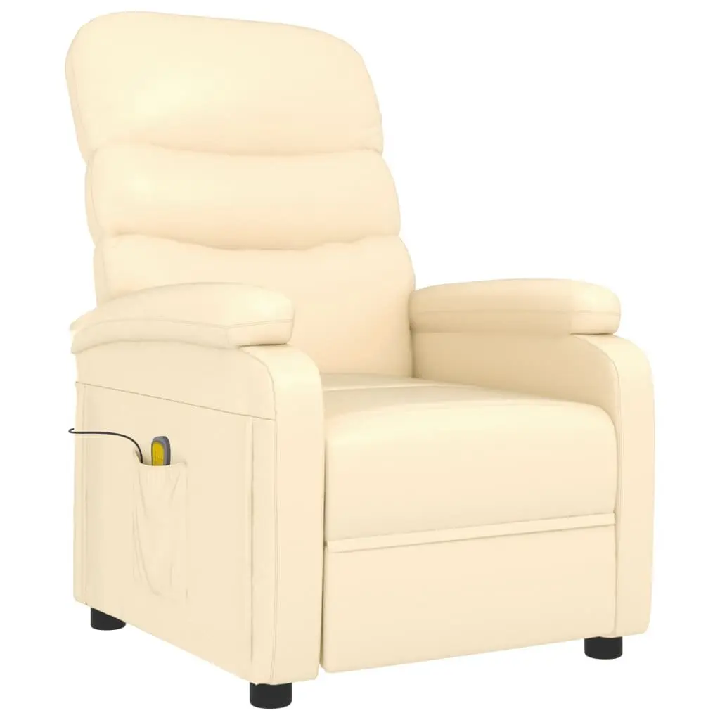 Electric Massage Chair for Home Cream Faux Leather Reclining Size
