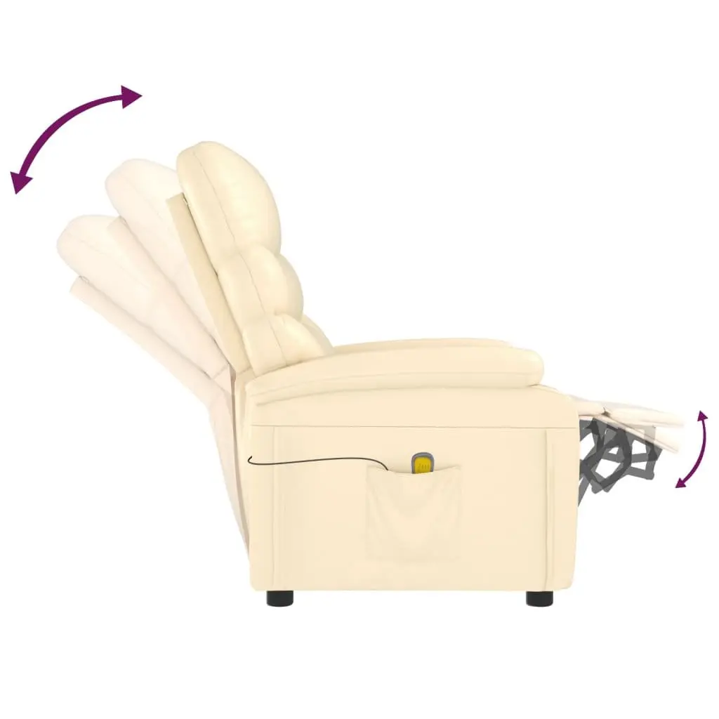 Electric Massage Chair for Home Cream Faux Leather Reclining Size