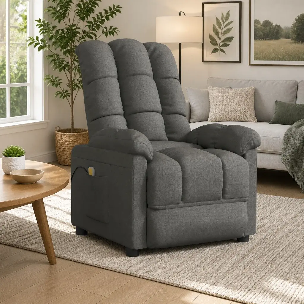 Electric Massage Chair Grey Fabric Reclining for Home 3 Adjustable Positions 6 Vibration Points