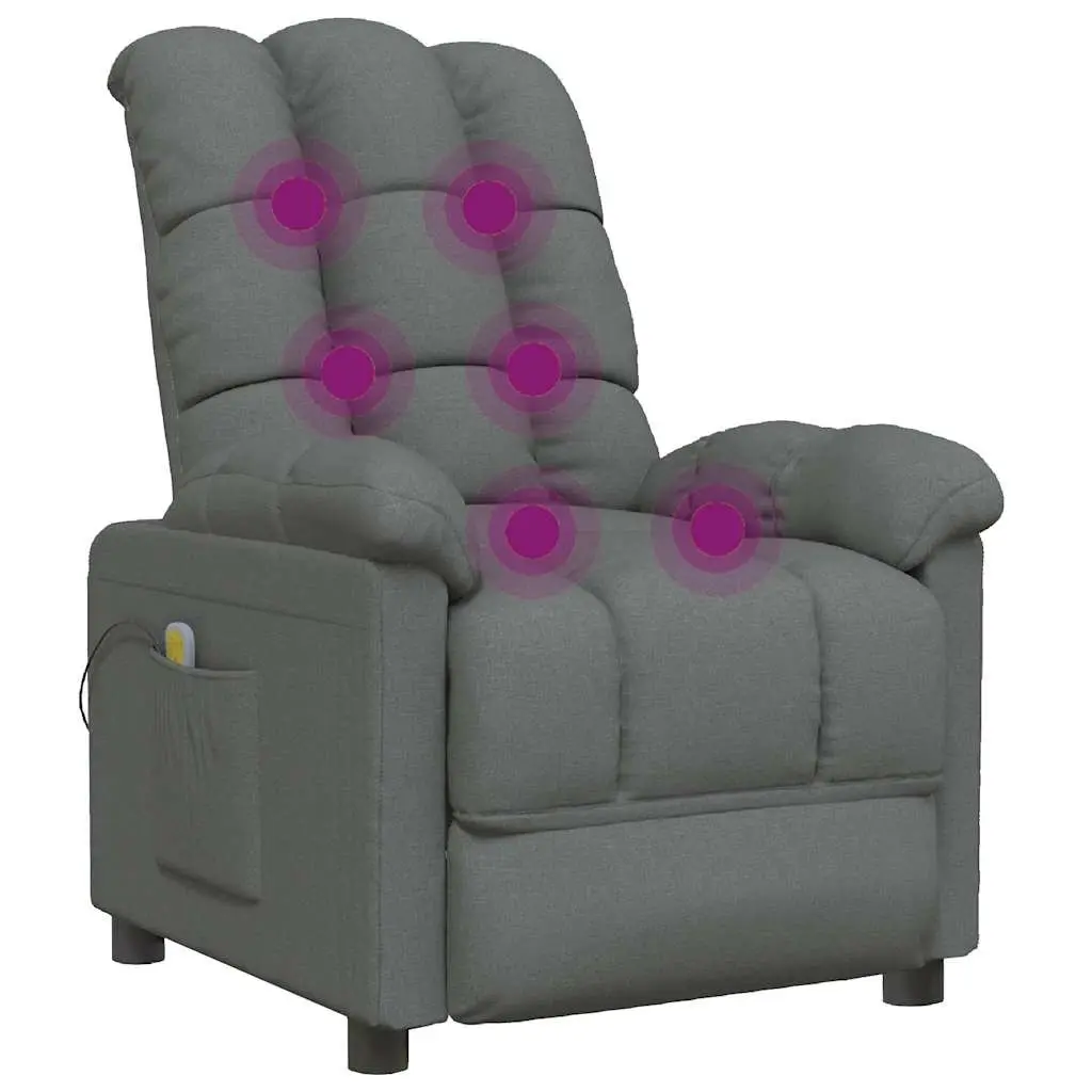 Electric Massage Chair Grey Fabric Reclining for Home 3 Adjustable Positions 6 Vibration Points