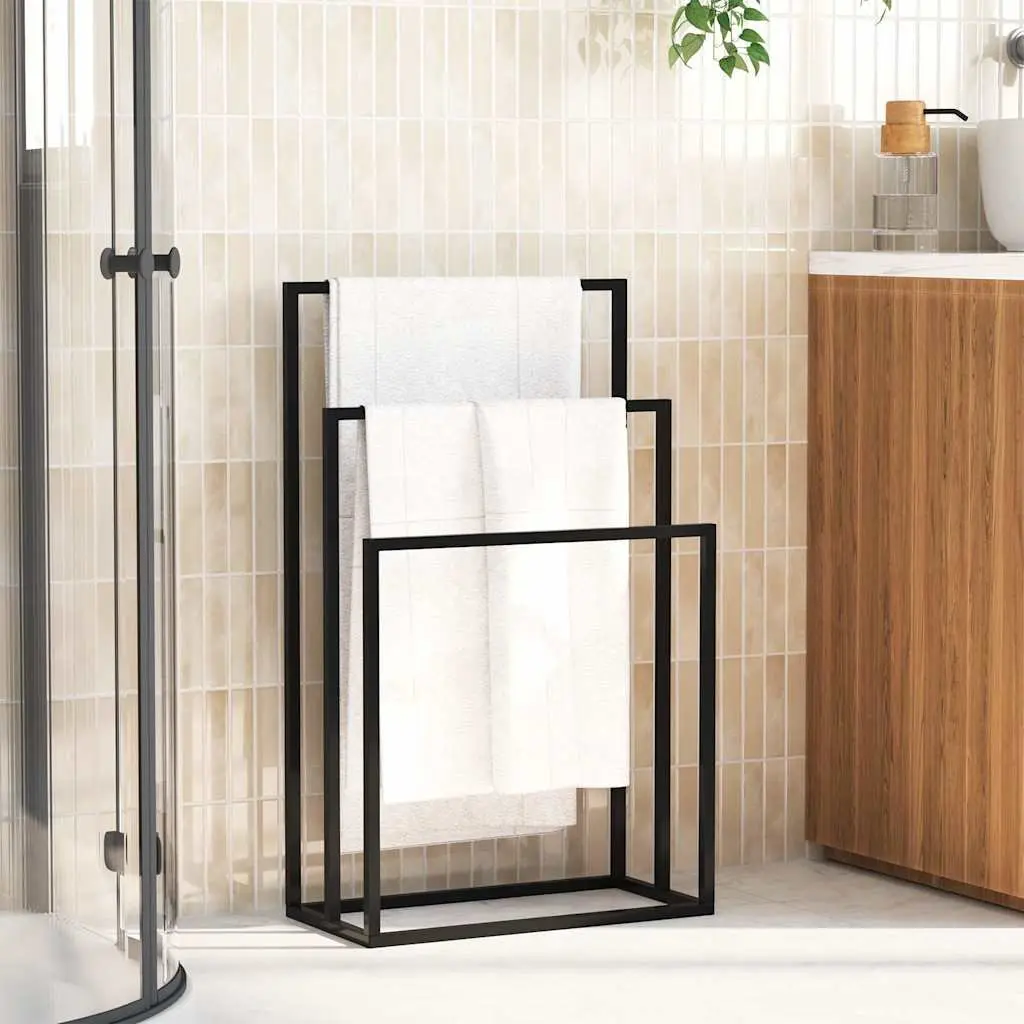 Freestanding Towel Rack Bathroom Storage Holder 3 Tier Black Iron