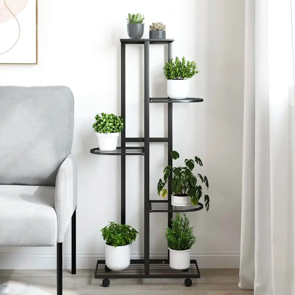 5-Tier Flower Stand with Wheels Iron Plant Rack Corner Shelf Display Stand