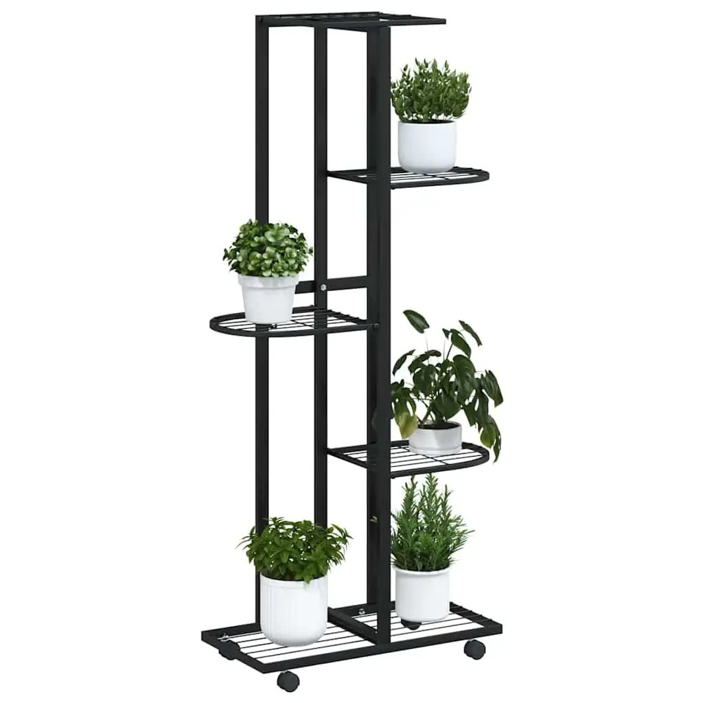 5-Tier Flower Stand with Wheels Iron Plant Rack Corner Shelf Display Stand