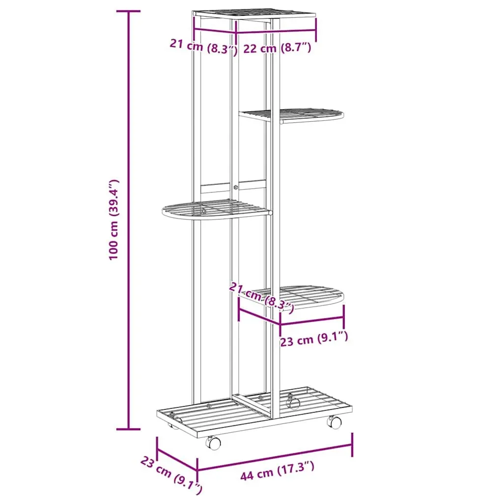 5-Tier Flower Stand with Wheels Iron Plant Rack Corner Shelf Display Stand