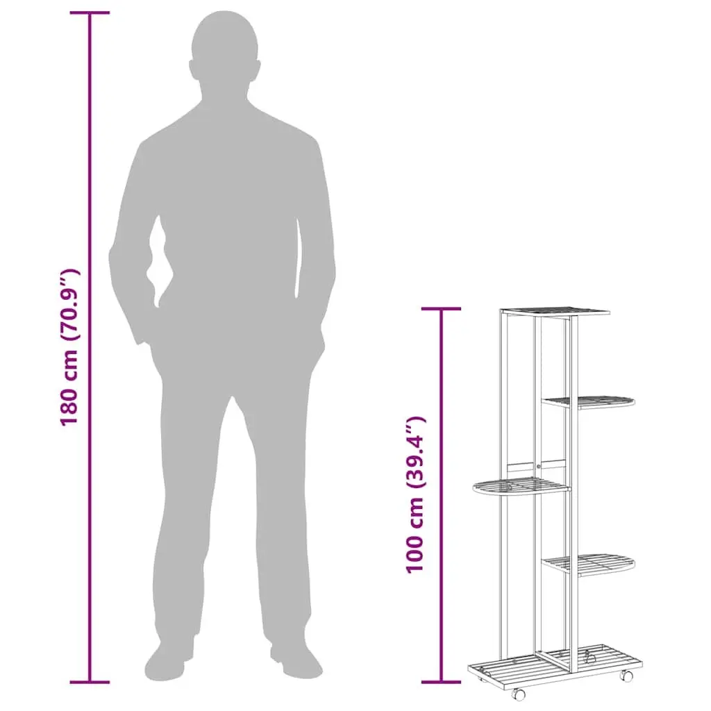 5-Tier Flower Stand with Wheels Iron Plant Rack Corner Shelf Display Stand