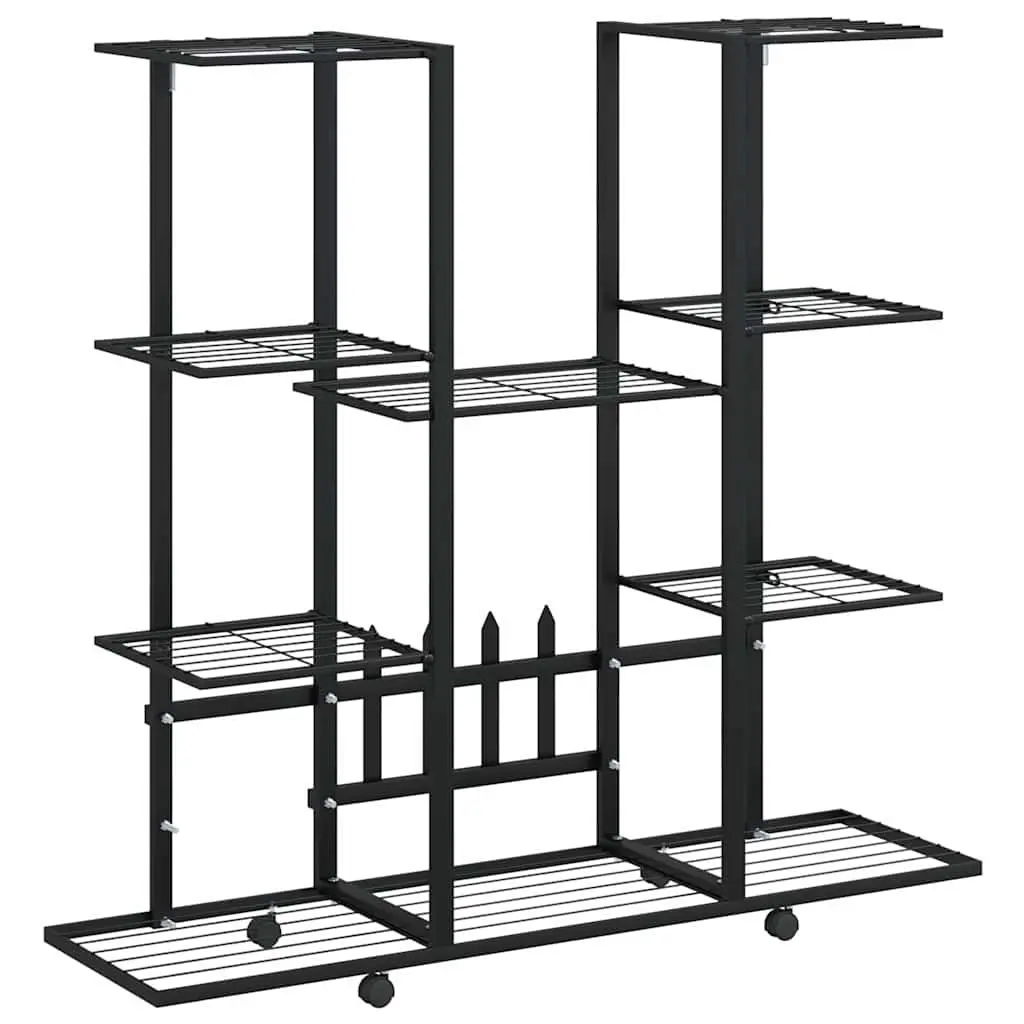 Plant Stand with Wheels Black Iron Flower Display Shelf Gardening Storage Rack