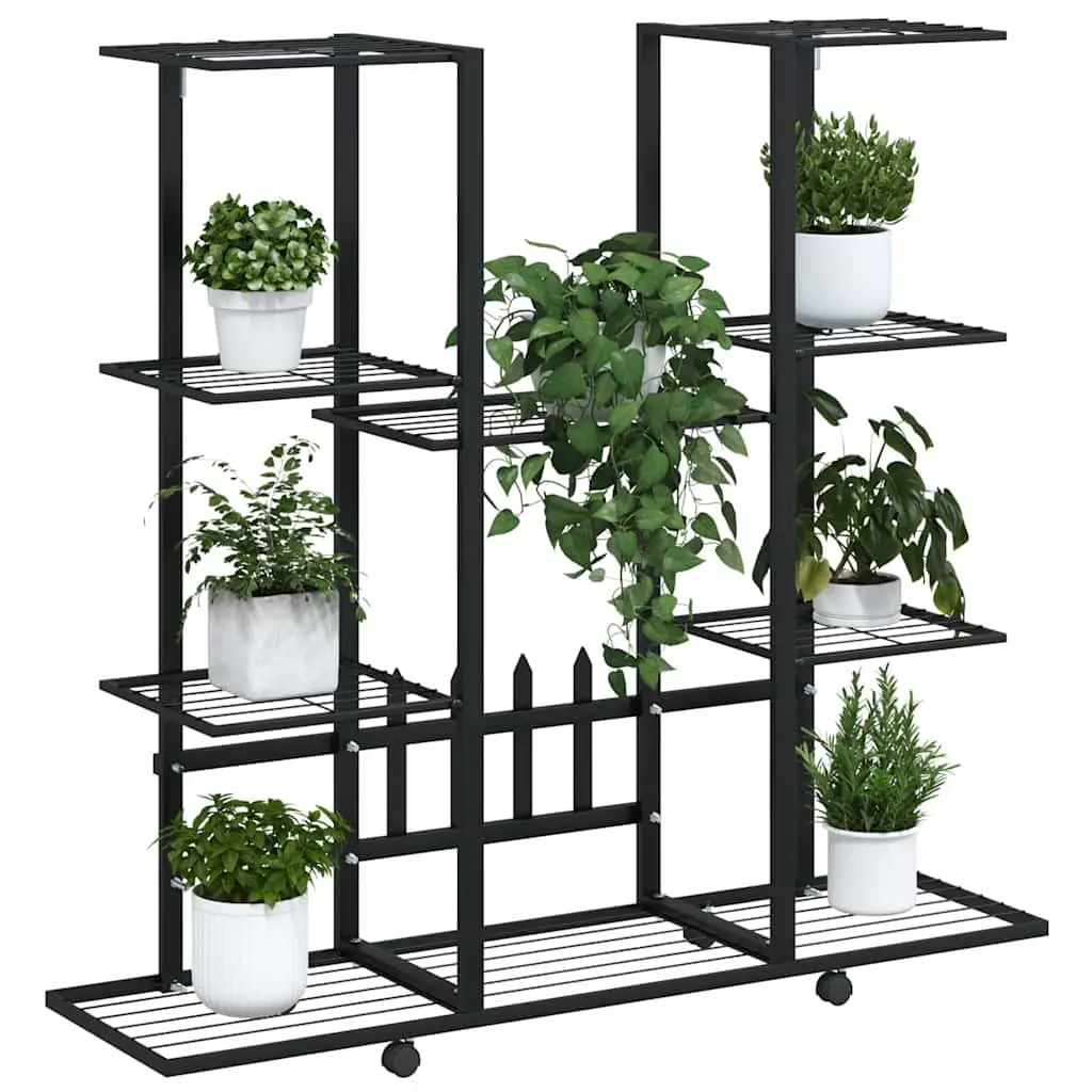 Plant Stand with Wheels Black Iron Flower Display Shelf Gardening Storage Rack