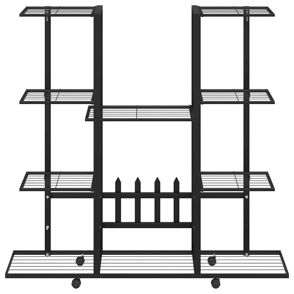 Plant Stand with Wheels Black Iron Flower Display Shelf Gardening Storage Rack
