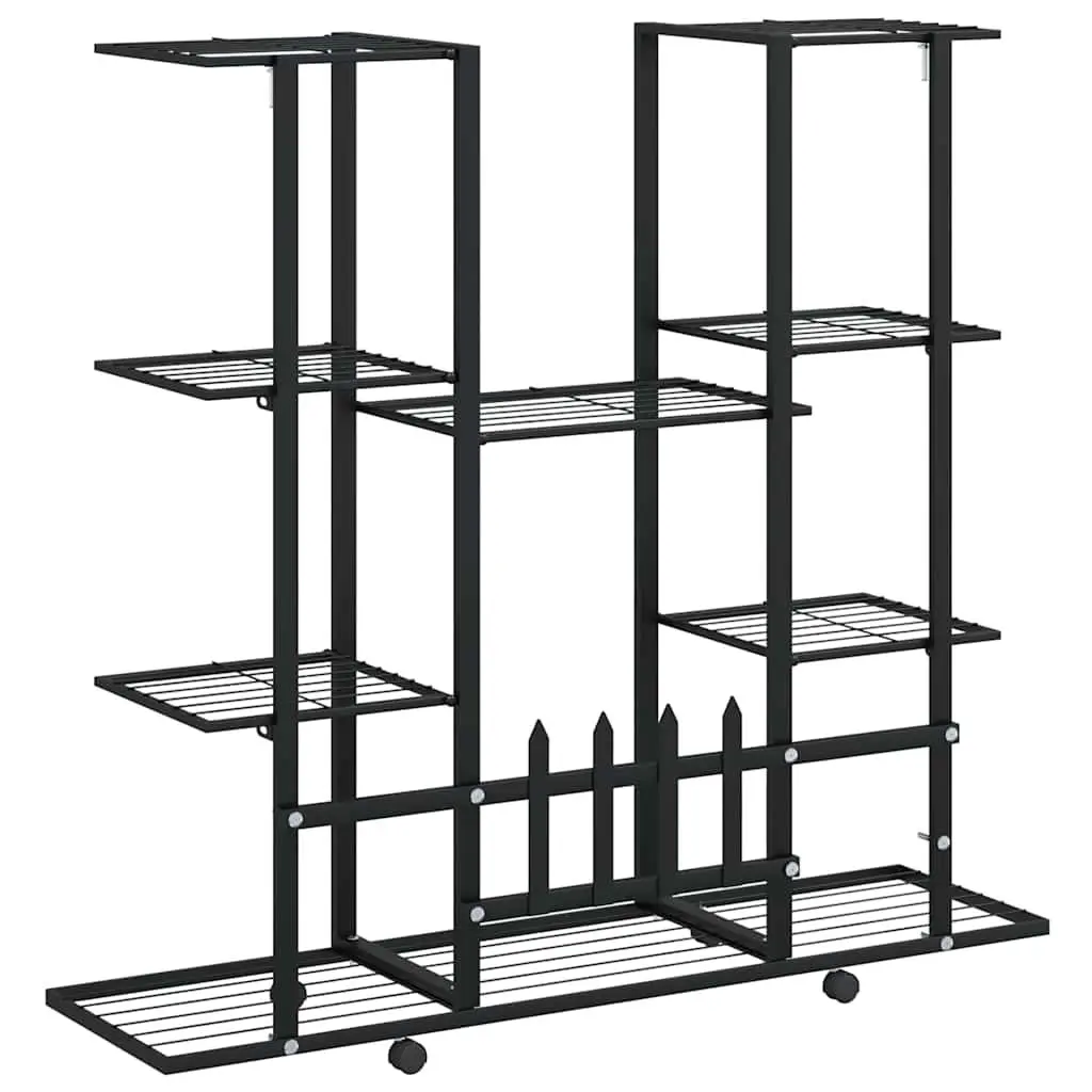 Plant Stand with Wheels Black Iron Flower Display Shelf Gardening Storage Rack