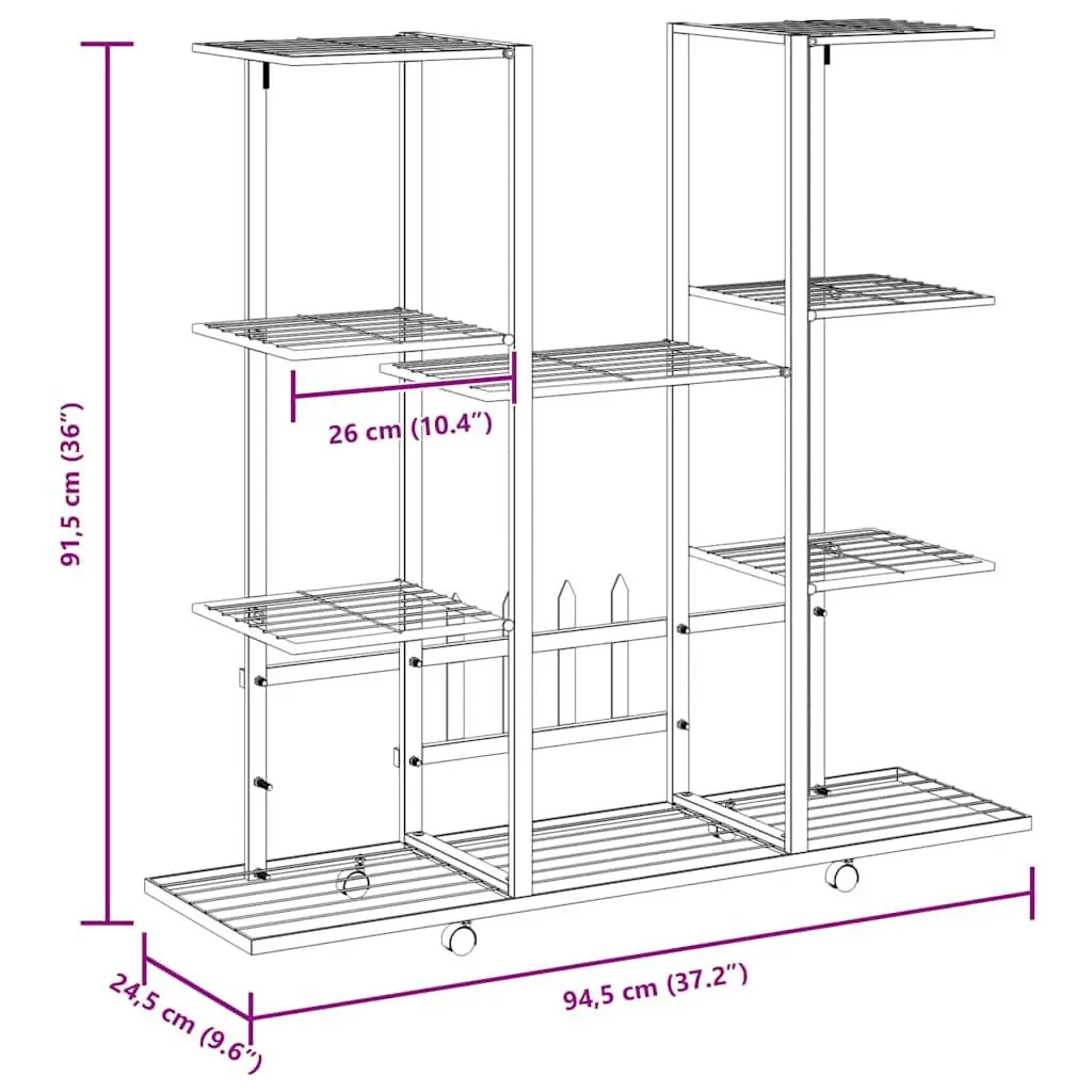 Plant Stand with Wheels Black Iron Flower Display Shelf Gardening Storage Rack