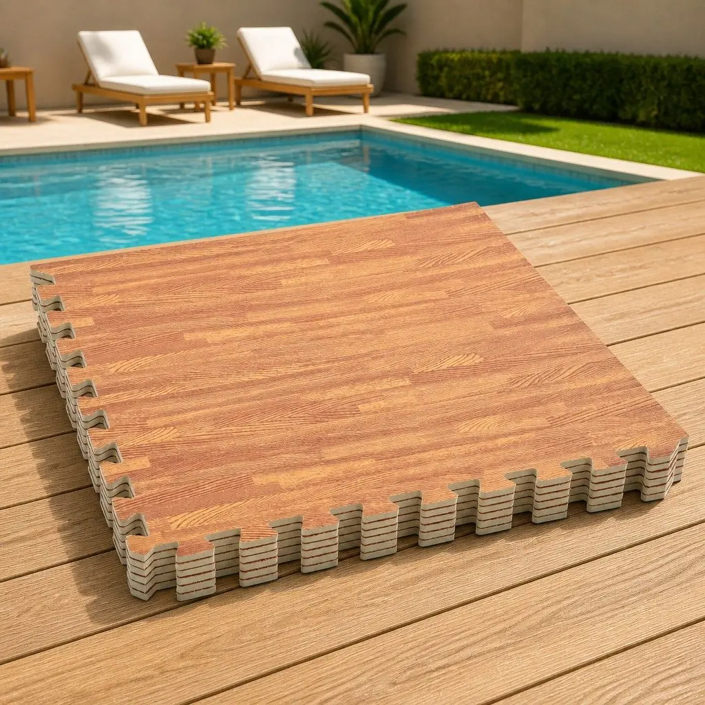 Pool Ground Mat 6 Pieces EVA Foam Brown Modular Poolside Non-Slip Water