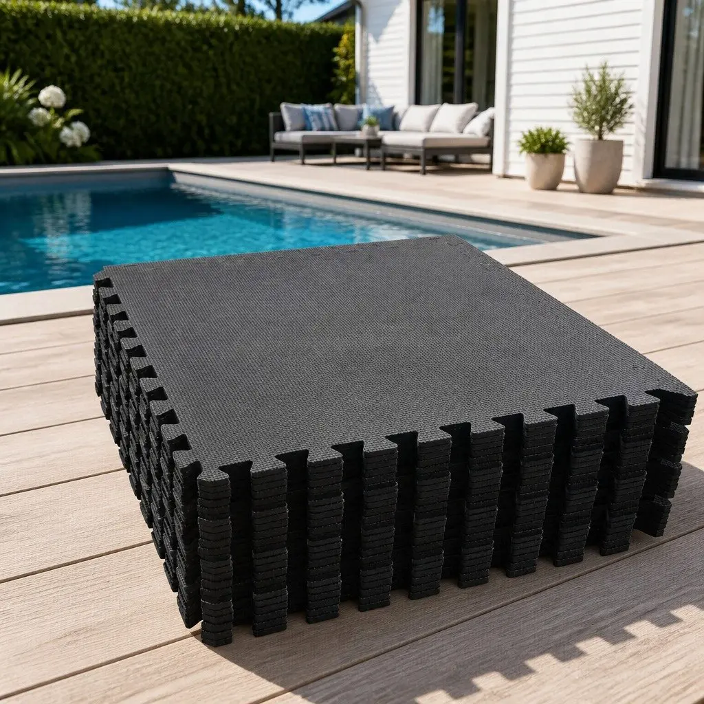 24 Black EVA Foam Poolside Tiles