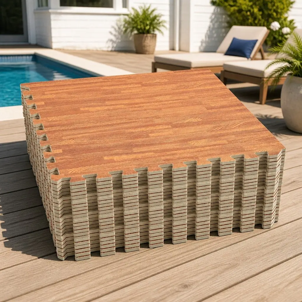Pool Ground Mat 24 Pieces EVA Foam Modular Interlocking Tiles Poolside Brown