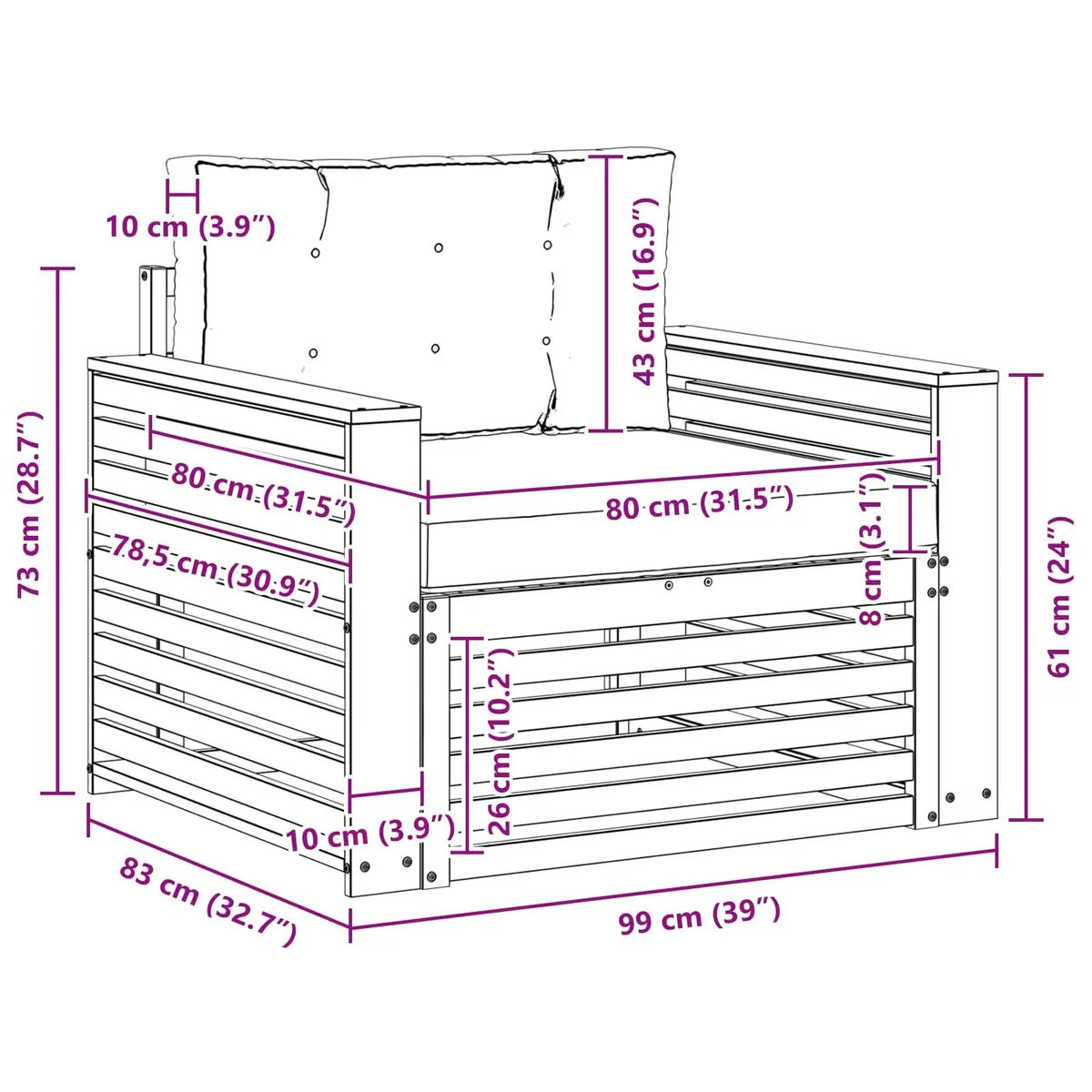Outdoor Sectional Sofa Set with Solid Acacia Wood