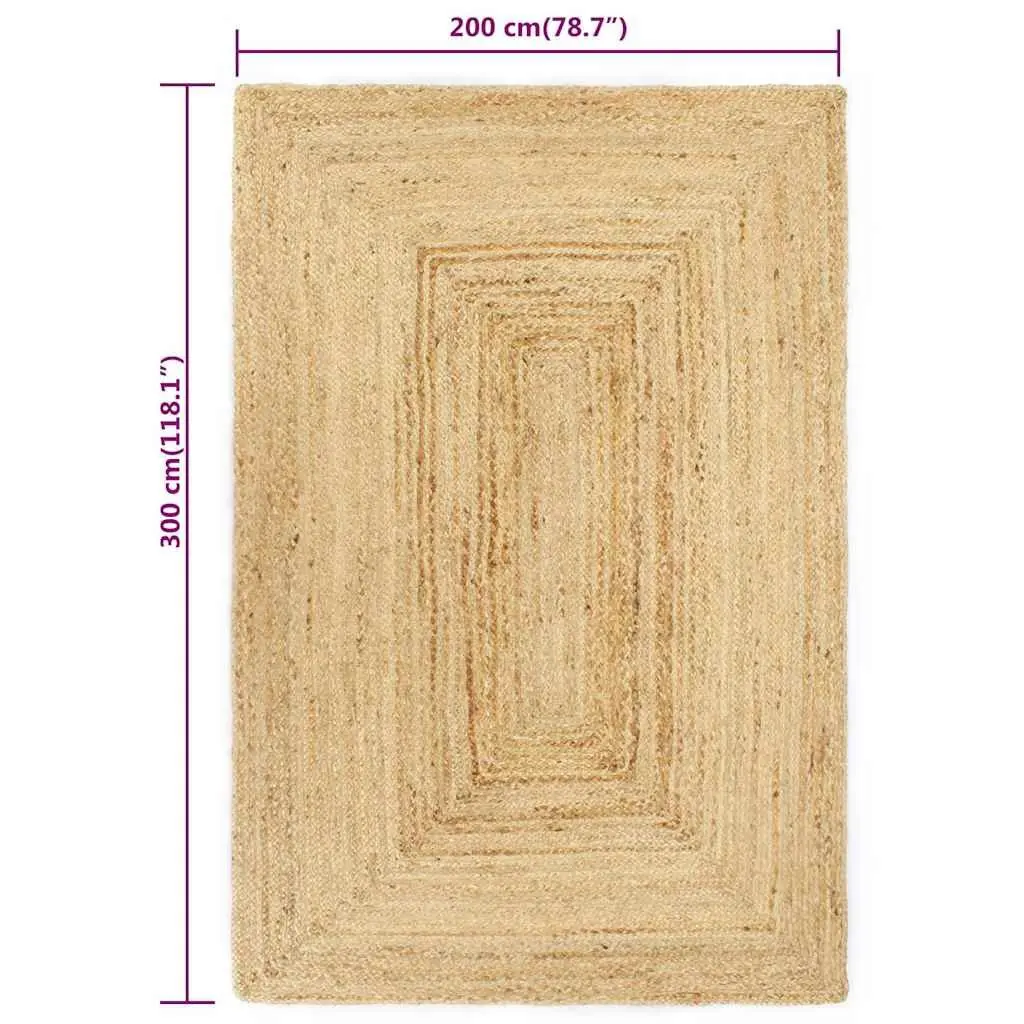 200x300 cm Handmade Jute Area Rug, Brown Natural Color
