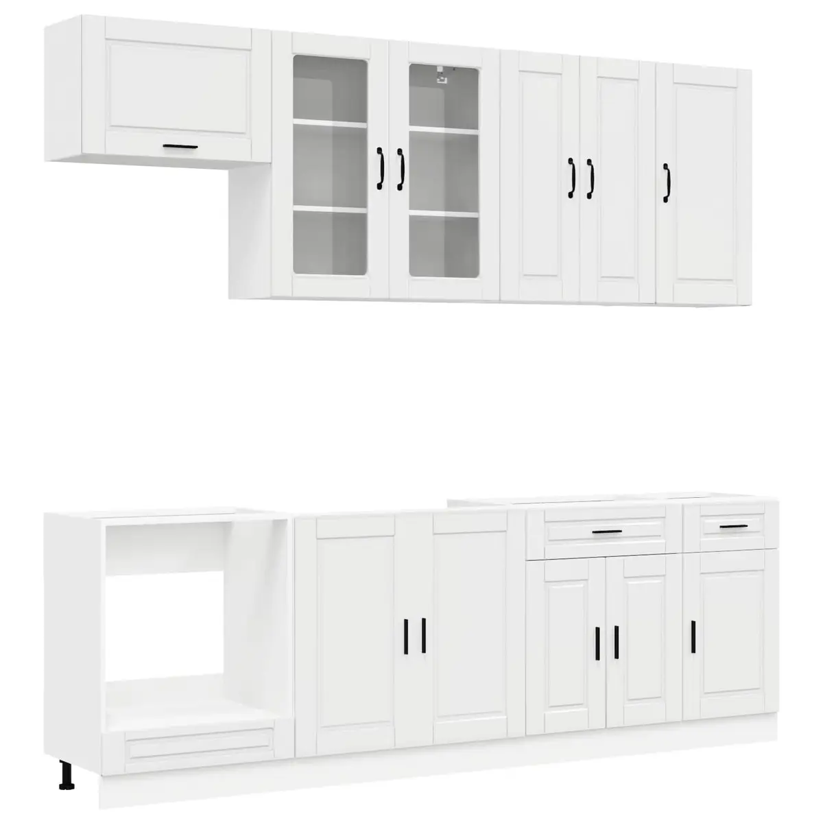 8 Piece High Gloss White Kitchen Cabinet Set Engineered Wood Storage Unit