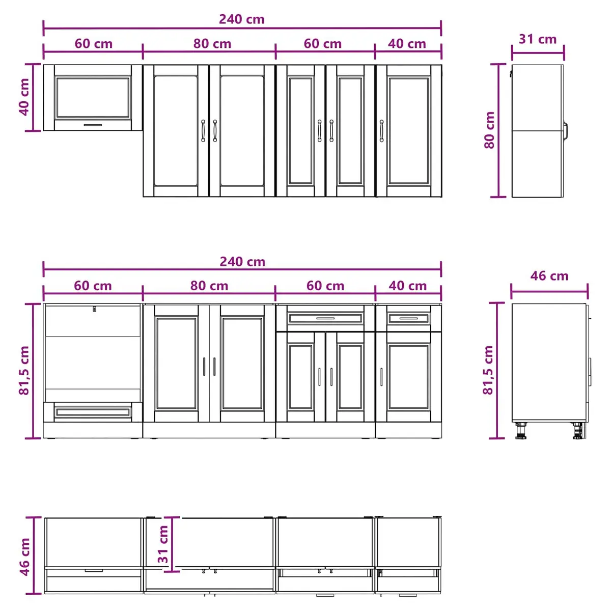 8 Piece High Gloss White Kitchen Cabinet Set Engineered Wood Storage Unit