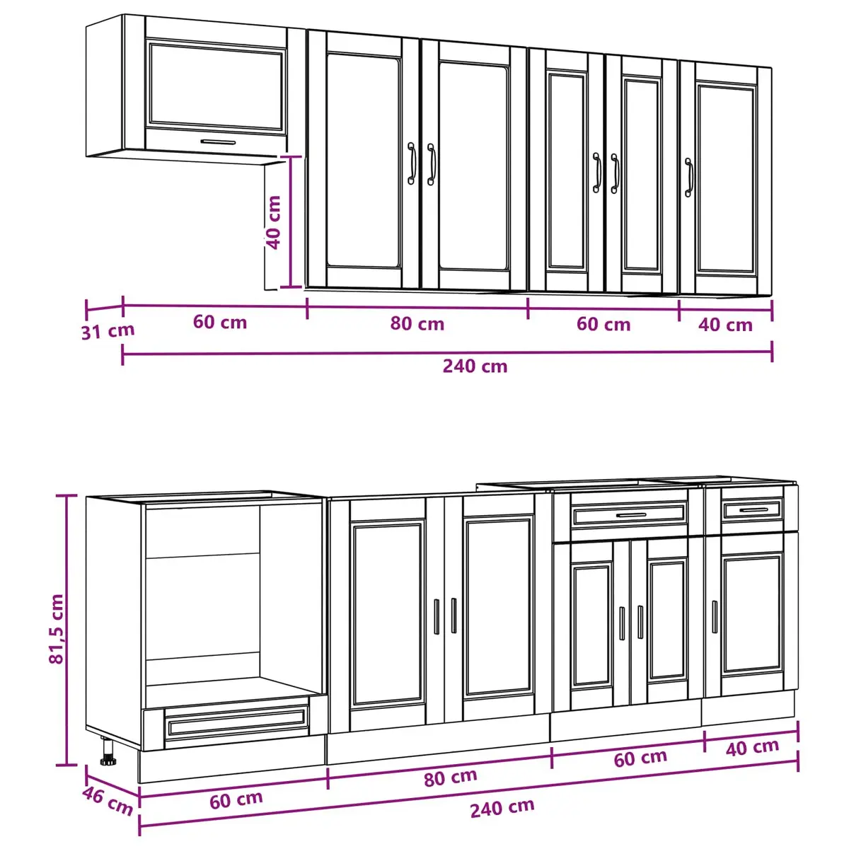 8 Piece High Gloss White Kitchen Cabinet Set Engineered Wood Storage Unit