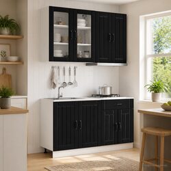 4 Piece Kitchen Unit: Engineered Wood, Black Finish