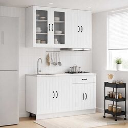 4-Piece Kitchen Unit with High Gloss White Finish and Features