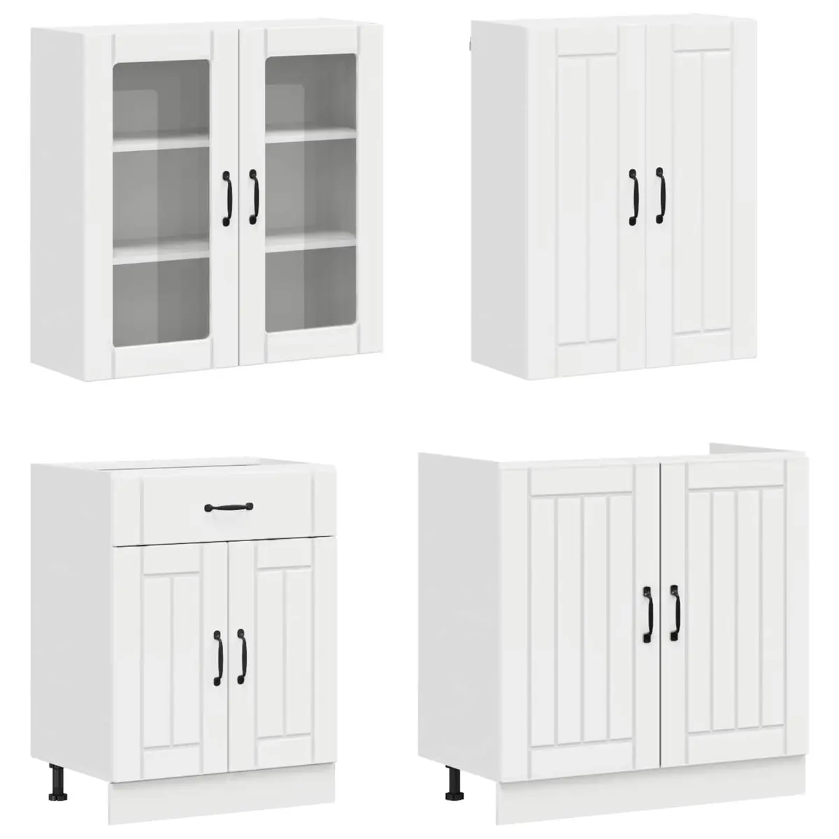 4 Piece Engineered Wood Kitchen Storage Unit High Gloss White with Worktop