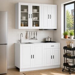 Kitchen Unit 4 Pcs White Engineered Wood Cabinet Storage Organization
