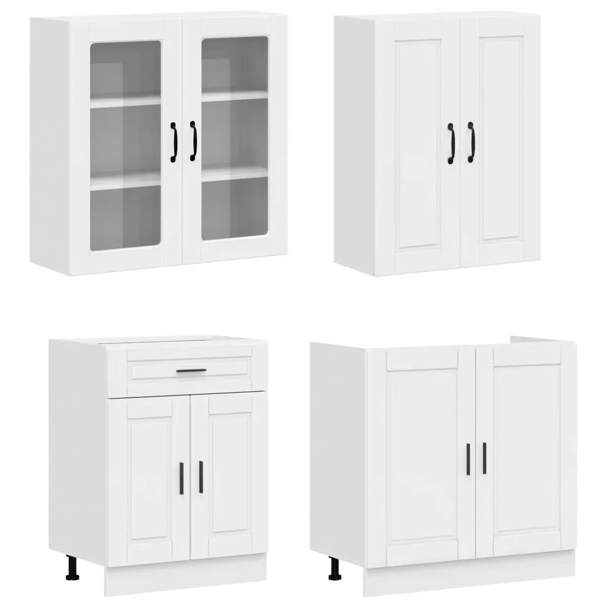 Kitchen Cabinet Indoor Use 4 Piece High Gloss White Engineered Wood Modern Storage Unit