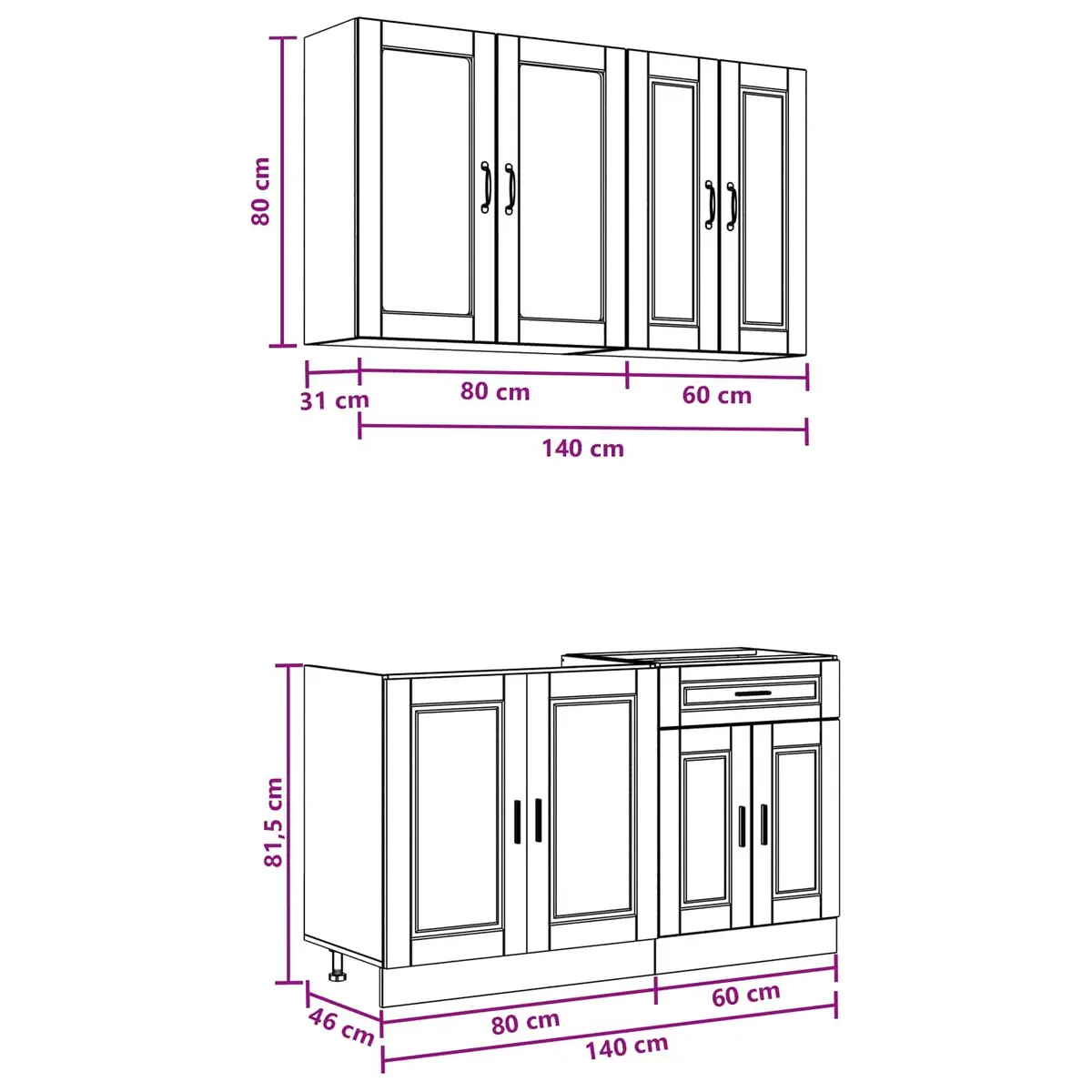 Kitchen Cabinet Indoor Use 4 Piece High Gloss White Engineered Wood Modern Storage Unit
