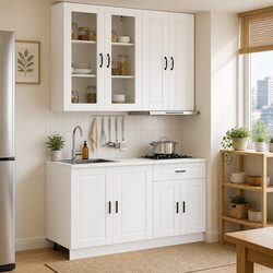 4-Piece White Kitchen Cabinet Set - Specifications Inside