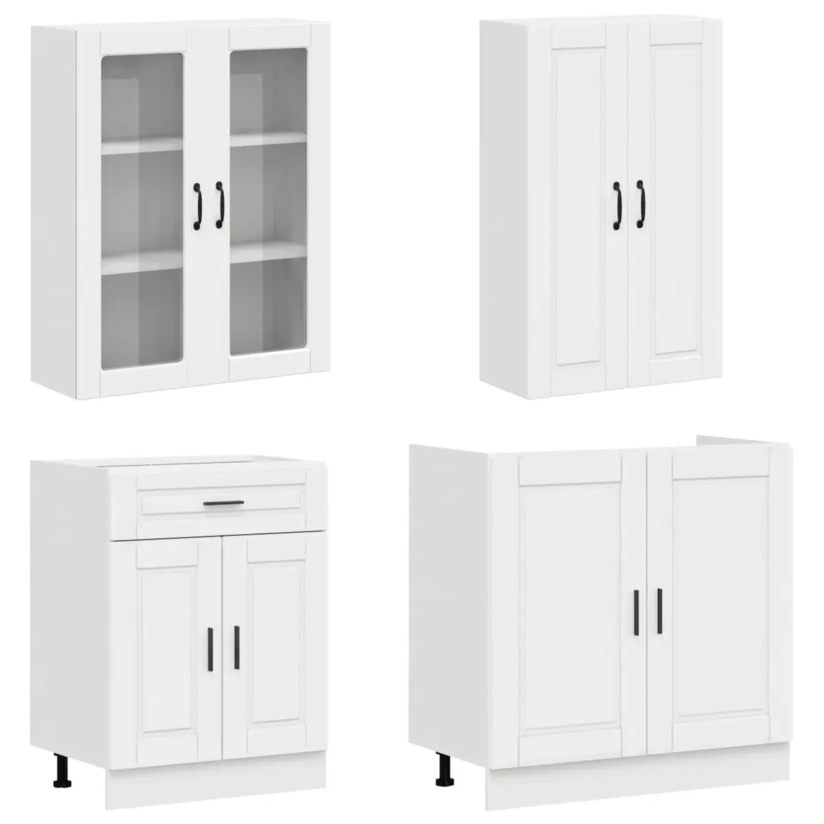 Kitchen Unit 4 Piece High Gloss White Storage Cabinet Engineered Wood