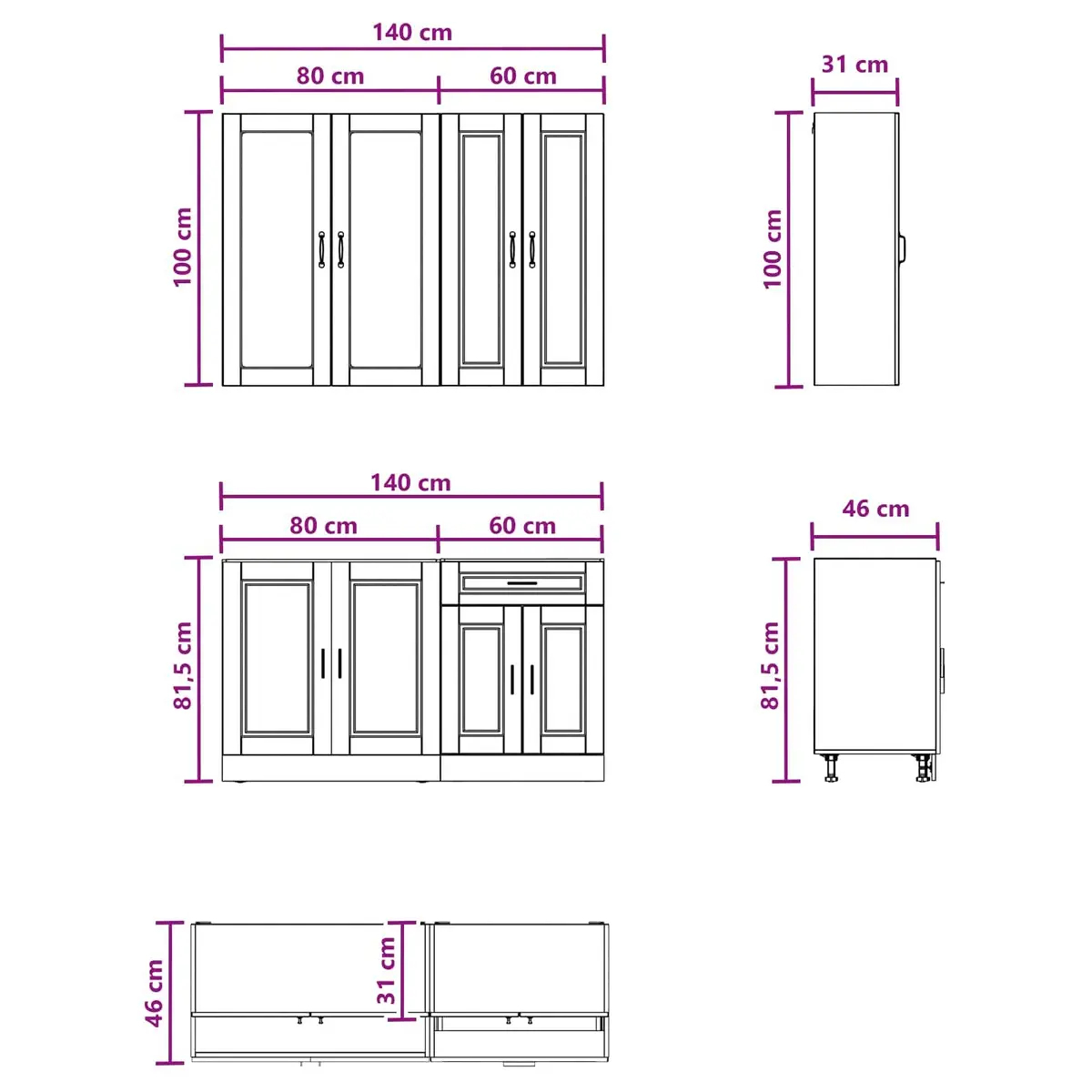 Kitchen Unit 4 Piece High Gloss White Storage Cabinet Engineered Wood