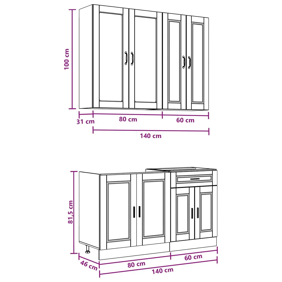 Kitchen Unit 4 Piece High Gloss White Storage Cabinet Engineered Wood