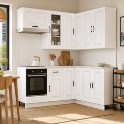 8-Piece White Kitchen Cabinet Set - Engineered Wood