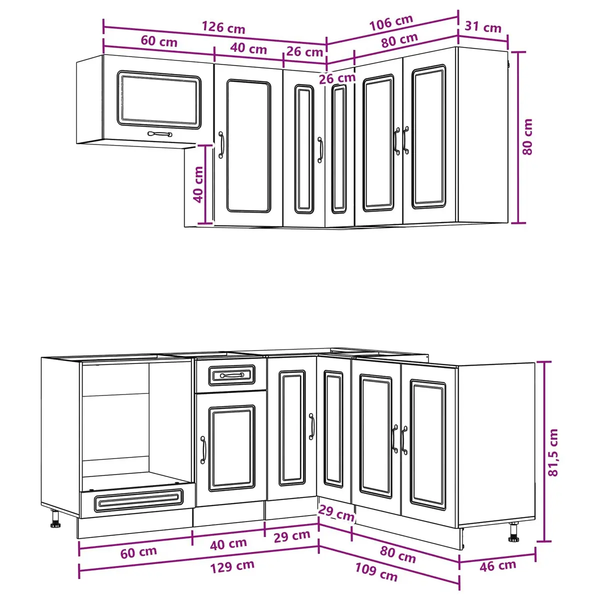 Kitchen Cabinet Unit 8 Piece White Engineered Wood Modern Storage Furniture