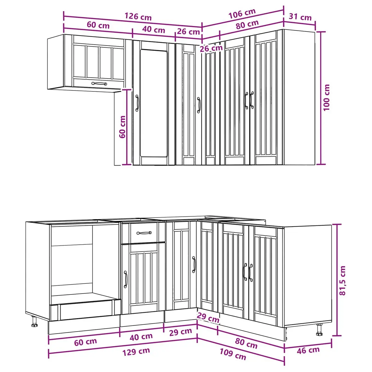 Kitchen Unit 8 Piece White Engineered Wood Modern Cabinet Storage Furniture