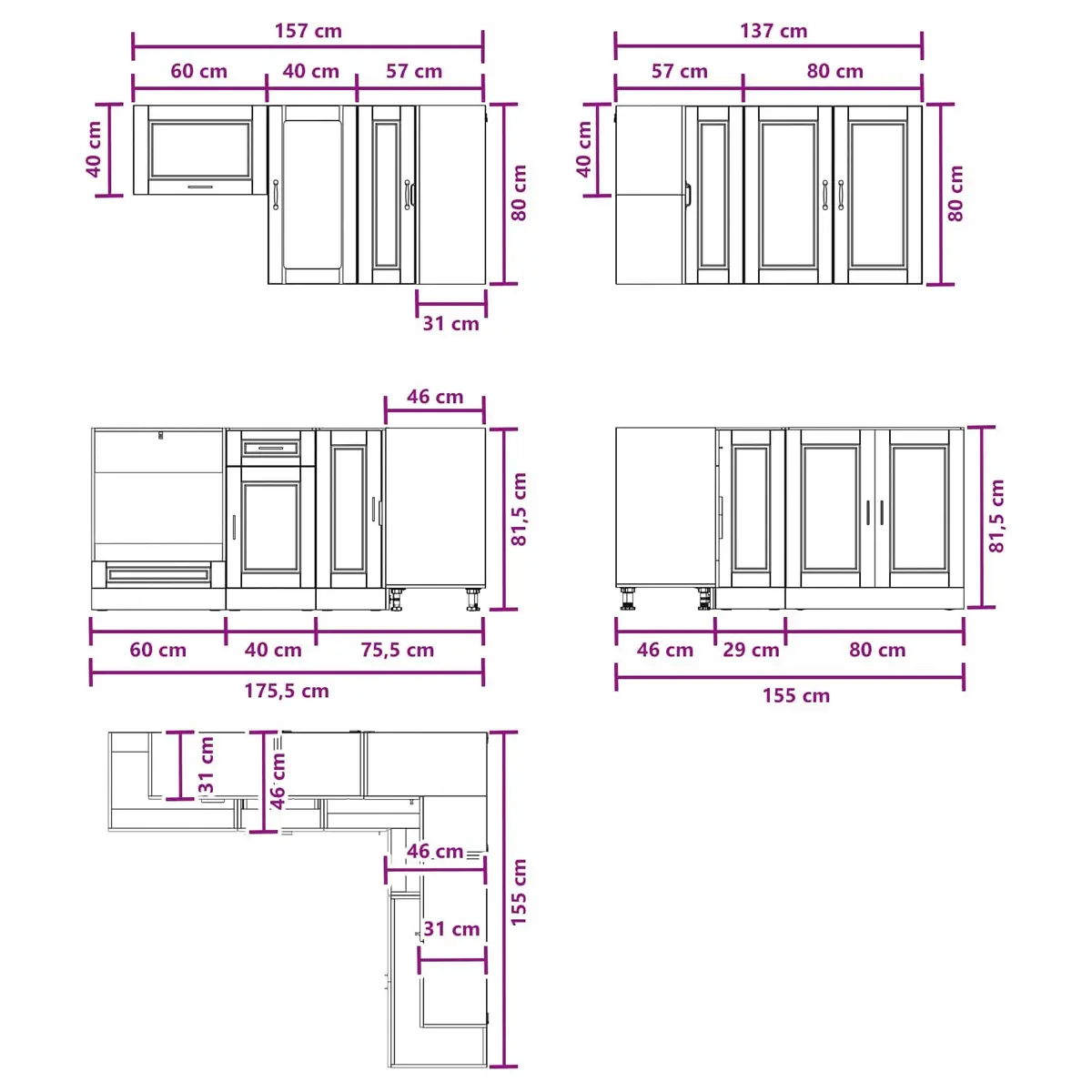 8 Piece Kitchen Cabinet Unit in White