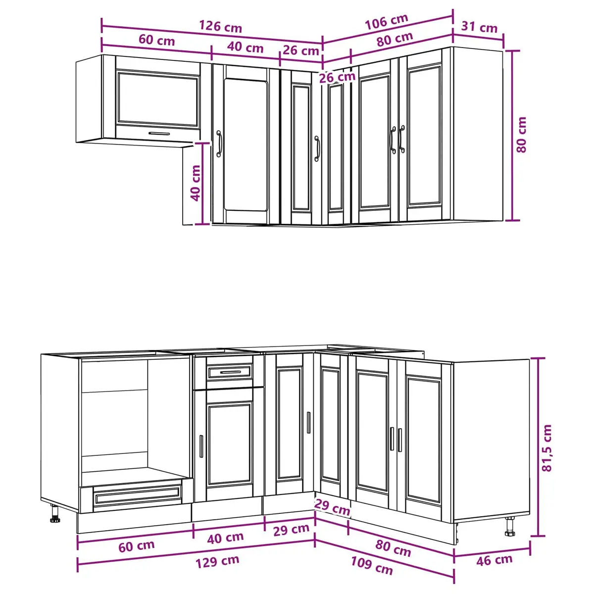 8 Piece Kitchen Cabinet Unit in White