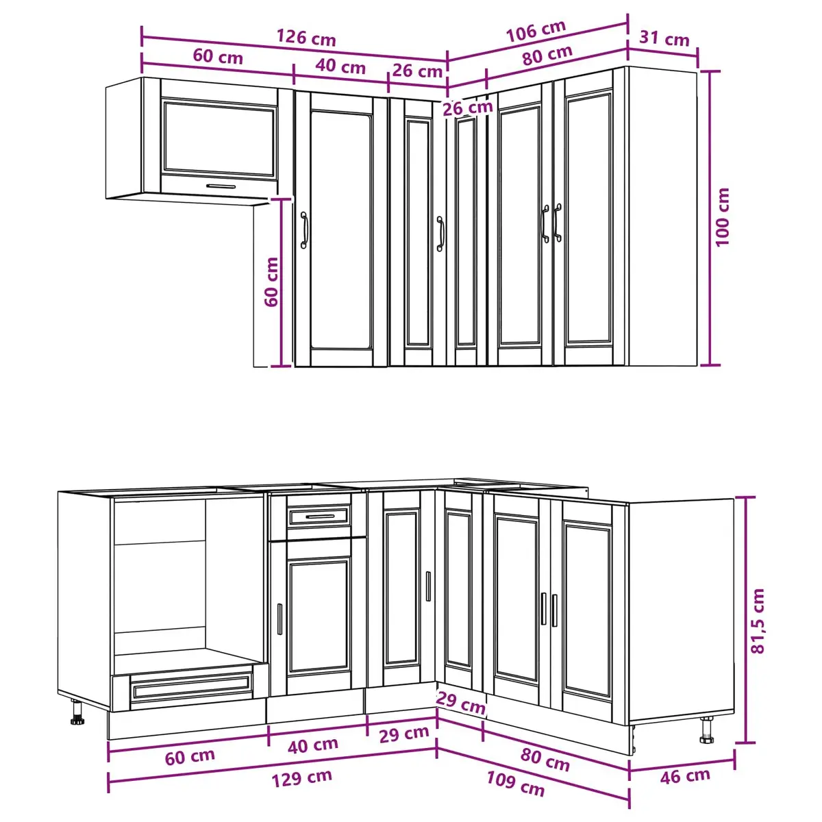 Kitchen Unit PORTO 8 Piece White Engineered Wood Cabinet Storage Furniture