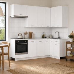 8-Piece White Kitchen Storage Cabinet, Engineered Wood