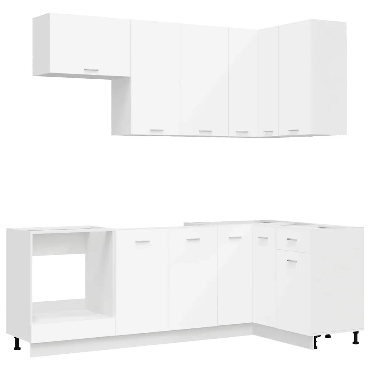 8-Piece White Kitchen Storage Cabinet, Engineered Wood