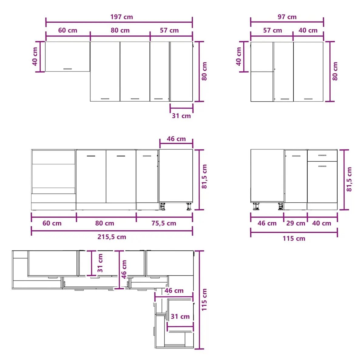 8-Piece White Kitchen Storage Cabinet, Engineered Wood