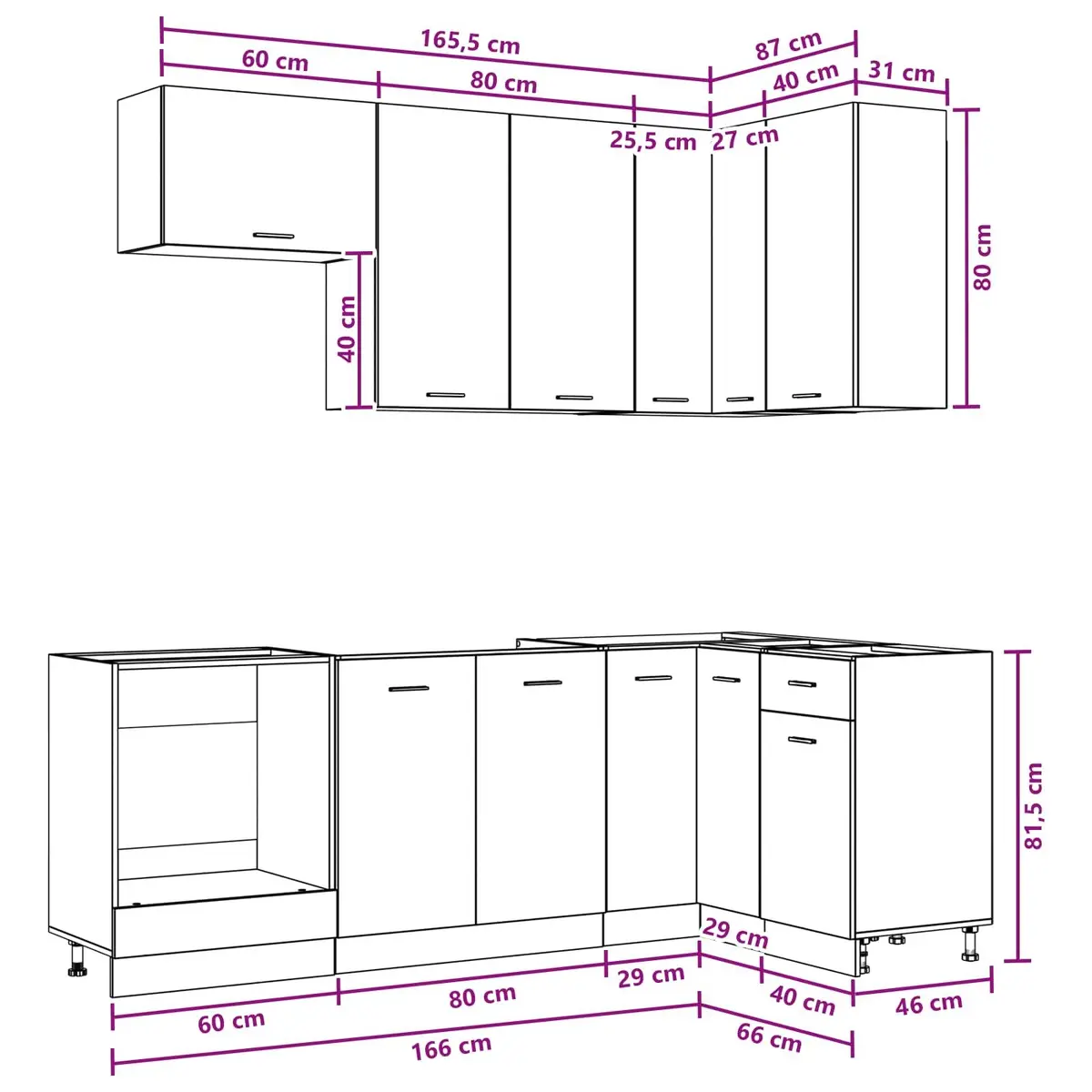 8-Piece White Kitchen Storage Cabinet, Engineered Wood