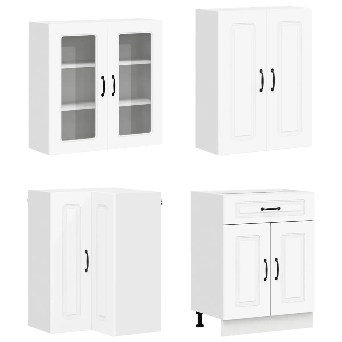 Kitchen Unit 8 Piece White Engineered Wood Storage Cabinet Modern Design